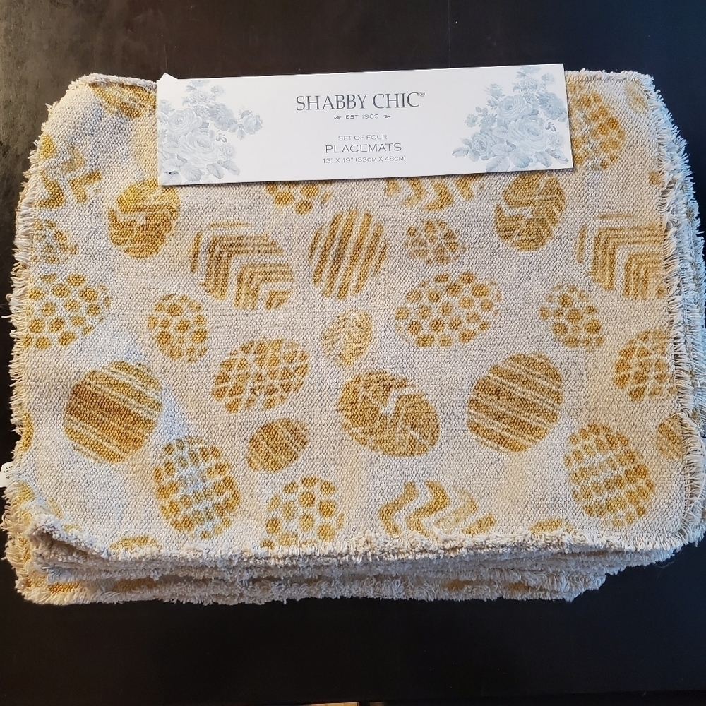 NWT Shabby Chic Set of 4 Placemats Natural Cotton‎ Stamped Easter Eggs Raw Edges
